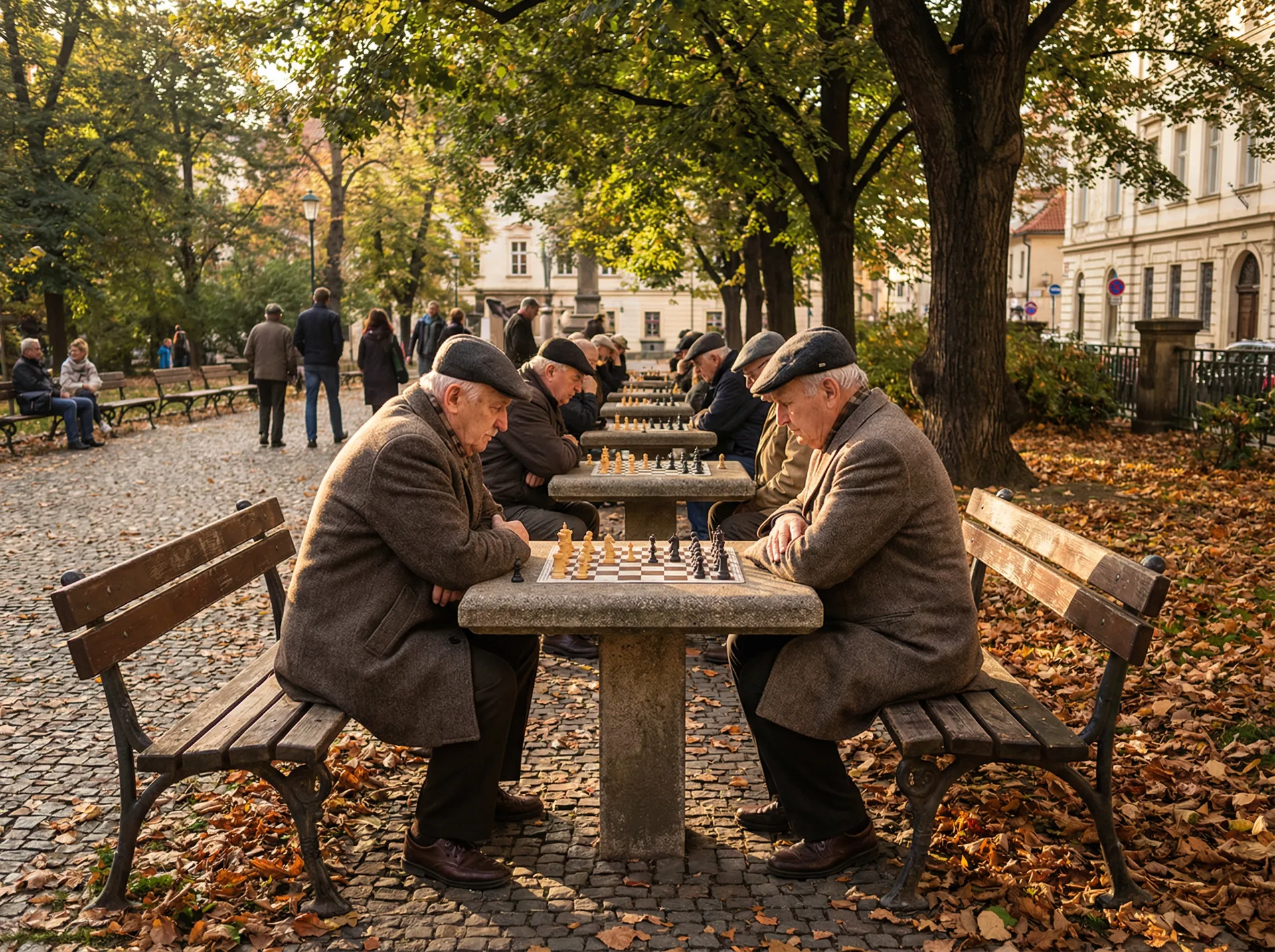 布拉格公园老人下棋 - 捷克街头金钱搭讪 日常生活纪实